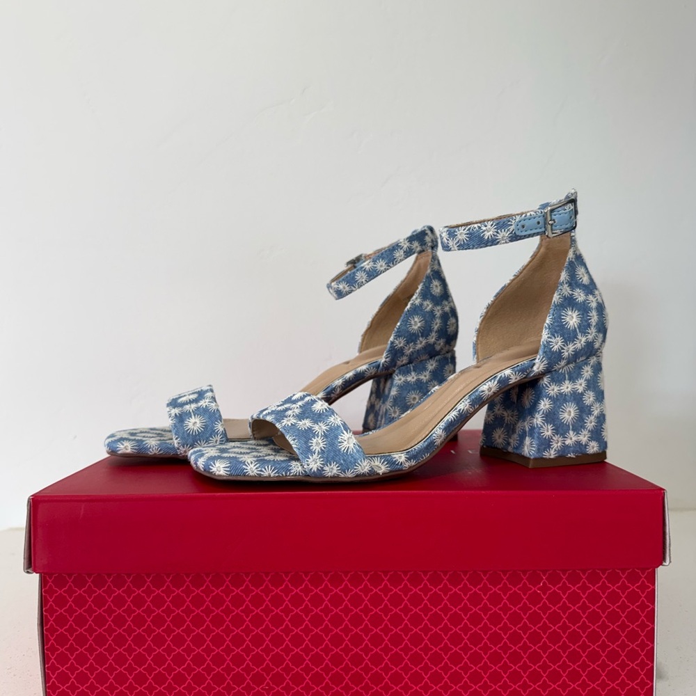 Kelly & Katie Blue Floral Block Heels